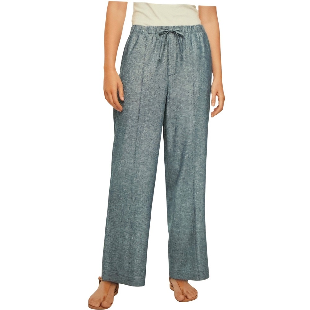 GAP Womens Large Tan White Striped Linen Blend Wide Leg Drawstring Pants